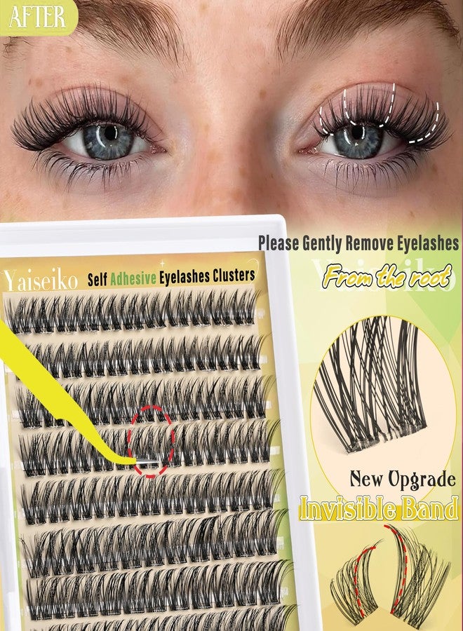 Yaiseiko Self Adhesive Cluster Lashes Wispy Natural Eyelash Extensions Kit with Tweezers No Glue Needed Individual Lashes 10-16MM C Curl Pre Glued Reusable Lash Clusters(Clear Band) - Image 4