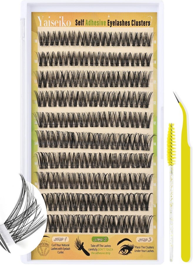 Yaiseiko Self Adhesive Cluster Lashes Wispy Natural Eyelash Extensions Kit with Tweezers No Glue Needed Individual Lashes 10-16MM C Curl Pre Glued Reusable Lash Clusters(Clear Band) - Image 1