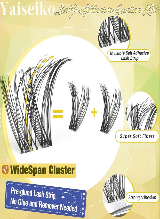 Yaiseiko Self Adhesive Cluster Lashes Wispy Natural Eyelash Extensions Kit with Tweezers No Glue Needed Individual Lashes 10-16MM C Curl Pre Glued Reusable Lash Clusters(Clear Band) - Image 2