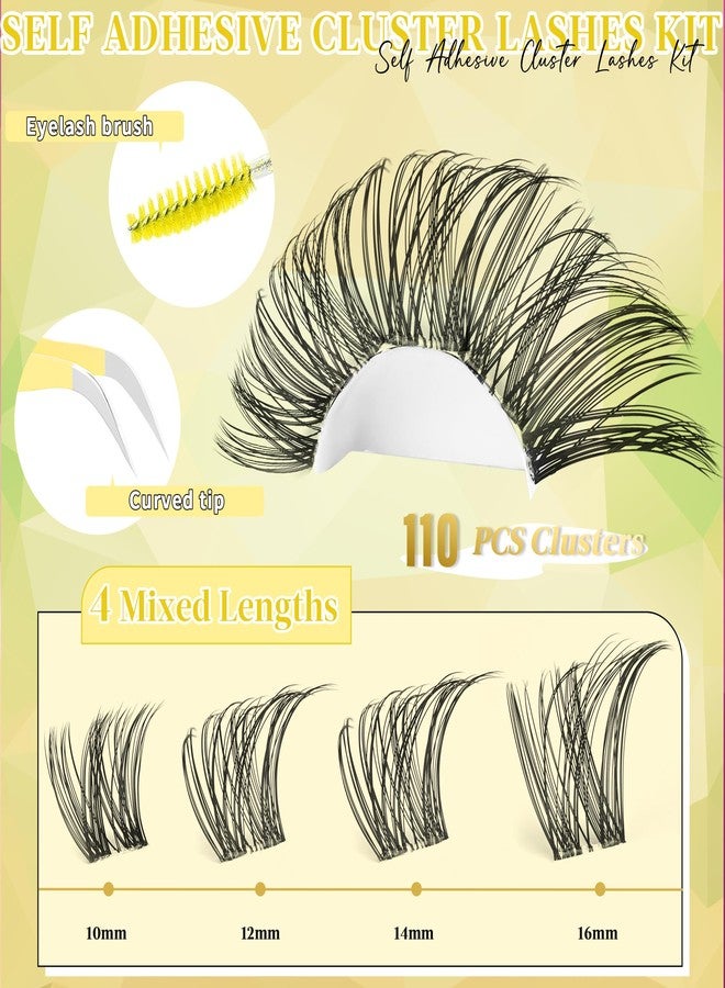 Yaiseiko Self Adhesive Cluster Lashes Wispy Natural Eyelash Extensions Kit with Tweezers No Glue Needed Individual Lashes 10-16MM C Curl Pre Glued Reusable Lash Clusters(Clear Band) - Image 3