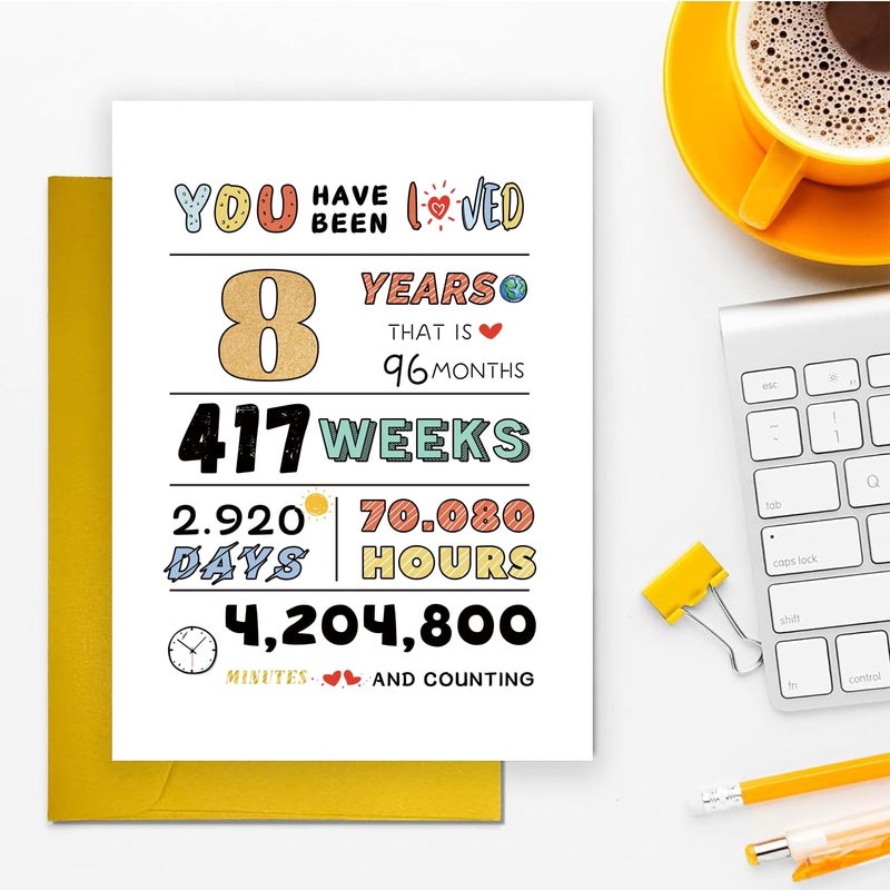 COLINHELIN Happy 8th Birthday Card, Cute Eight Years Old Birthday Gift for Son Daughter Grandson Granddaughter, Best 8th Bday Gift Idea for Girls Boys Children, 8st Birthday Gift Card From Dad Mom - Image 2