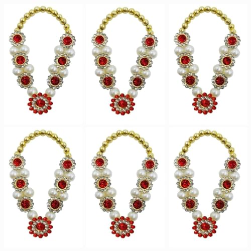 DT DECTONE Pack of 6 Small Red Jarkan Mala for God Idol Murti Garland Haar for God Idols, Small for Statue, Figurines, 7 cm - Image 3