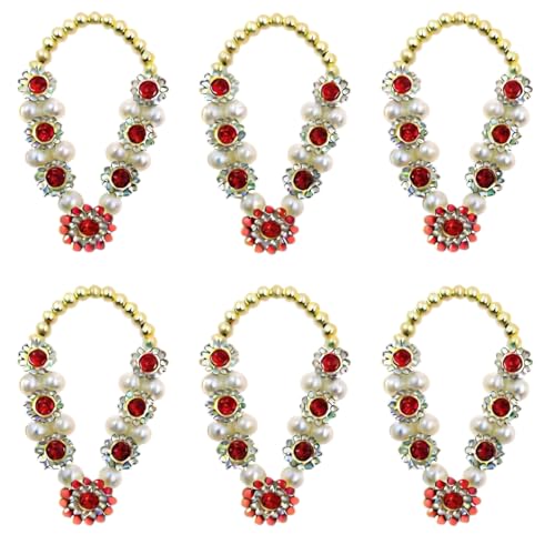 DT DECTONE Pack of 6 Small Red Jarkan Mala for God Idol Murti Garland Haar for God Idols, Small for Statue, Figurines, 7 cm - Image 1