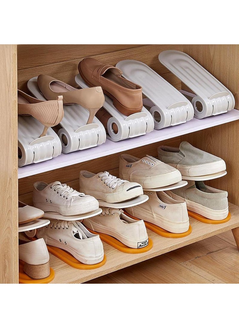 HOUSE OF QUIRK - House of Quirk Plastic Shoe Slots Organizer, Adjustable Shoe Rack Stacker Storage Space Saver, Double Deck Shoe Rack Holder For Closet Organization (Grey, Pack Of 6), 26 X 10 Cm - Image 1