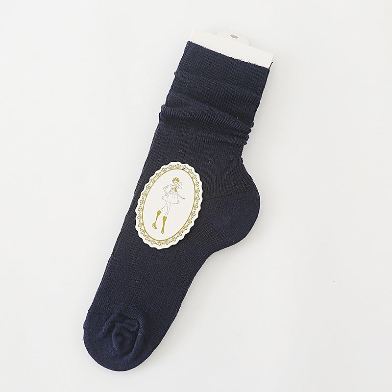 Retro Striped Crew Socks Autumn Winter Navy blue 