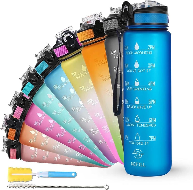 SOLARA 1Liter Sipper Water Bottle with Motivational Time Marker, Sipper Bottle for Adults, Water bottle for Gym, Office, Mobile app with Drinking water reminder, Blue Boss, 1 Litre - Image 1