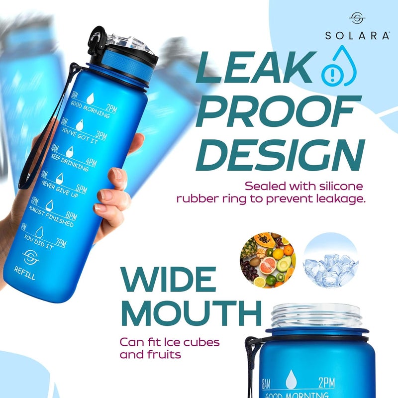 SOLARA 1Liter Sipper Water Bottle with Motivational Time Marker, Sipper Bottle for Adults, Water bottle for Gym, Office, Mobile app with Drinking water reminder, Blue Boss, 1 Litre - Image 3