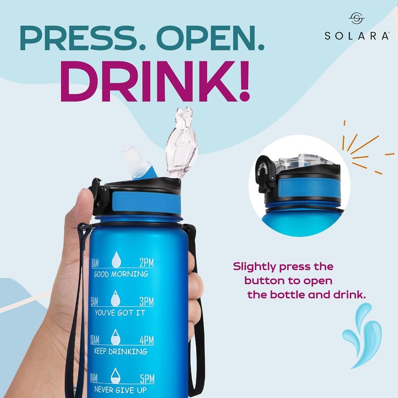 SOLARA 1Liter Sipper Water Bottle with Motivational Time Marker, Sipper Bottle for Adults, Water bottle for Gym, Office, Mobile app with Drinking water reminder, Blue Boss, 1 Litre - Image 5