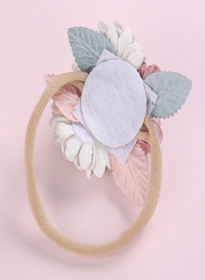 SYGA Baby Headband, Stitching Pearl Flower Stretchable, Nylon HairBand for Newborn Infant Toddlers Kids 0-3 Year (Pink & Khaki) - Image 4