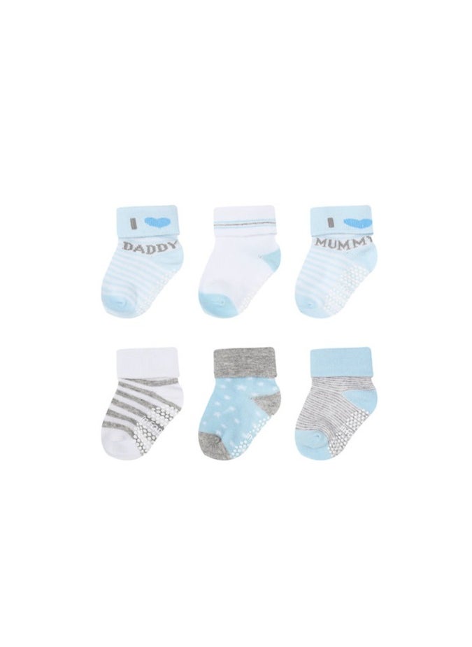 infancie Baby Boys 6-Pack Socks White/Light Blue/Grey Age- Newborn to 6 Months  - Image 3
