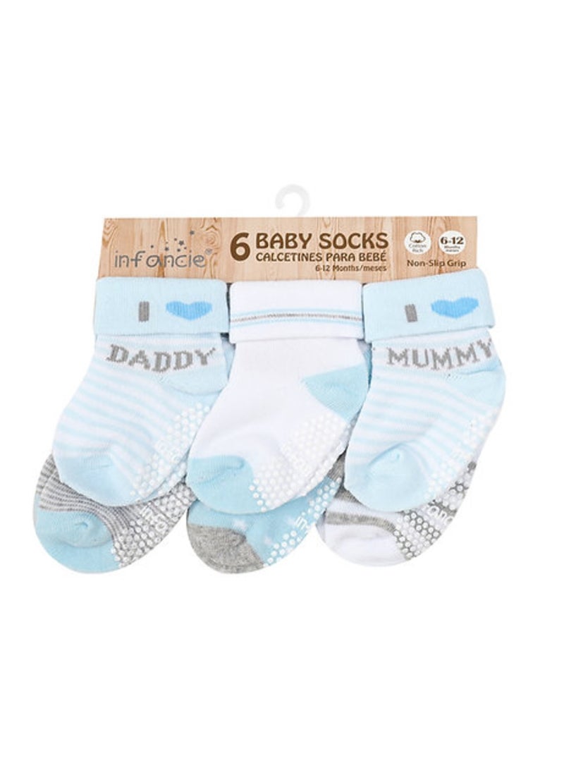 infancie Baby Boys 6-Pack Socks White/Light Blue/Grey Age- Newborn to 6 Months  - Image 1