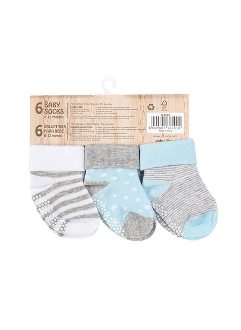 infancie Baby Boys 6-Pack Socks White/Light Blue/Grey Age- Newborn to 6 Months  - Image 2