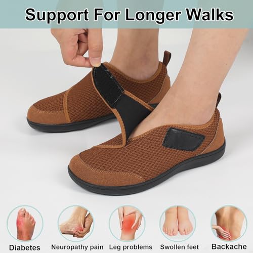 LeIsfIt Mens Wide Diabetic Shoes Adjustable Barefoot Walking Shoes Breathable Zero Drop Sneakers for Wide Width Arthritis Edema Feet Brown Size 11 - Image 5