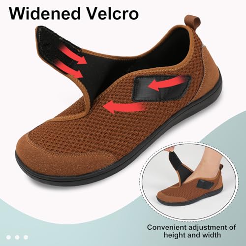 LeIsfIt Mens Wide Diabetic Shoes Adjustable Barefoot Walking Shoes Breathable Zero Drop Sneakers for Wide Width Arthritis Edema Feet Brown Size 11 - Image 4