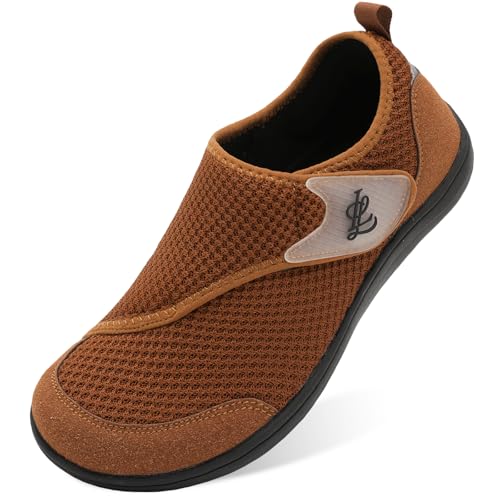 LeIsfIt Mens Wide Diabetic Shoes Adjustable Barefoot Walking Shoes Breathable Zero Drop Sneakers for Wide Width Arthritis Edema Feet Brown Size 11 - Image 1