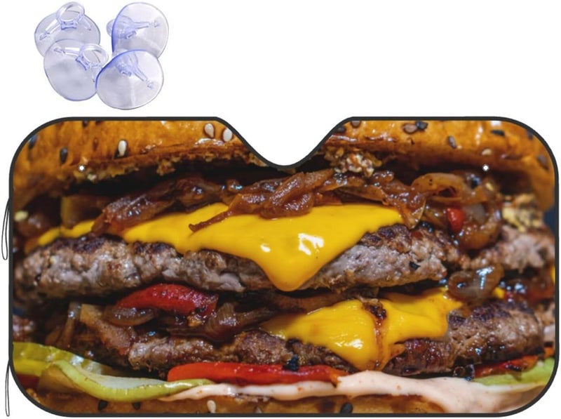 Cheeseburger Car Windshield Sun Shade, Keeps Interior Cool, Foldable Sun Visor Protector, Fits Cars Trucks SUVs Medium - Image 1