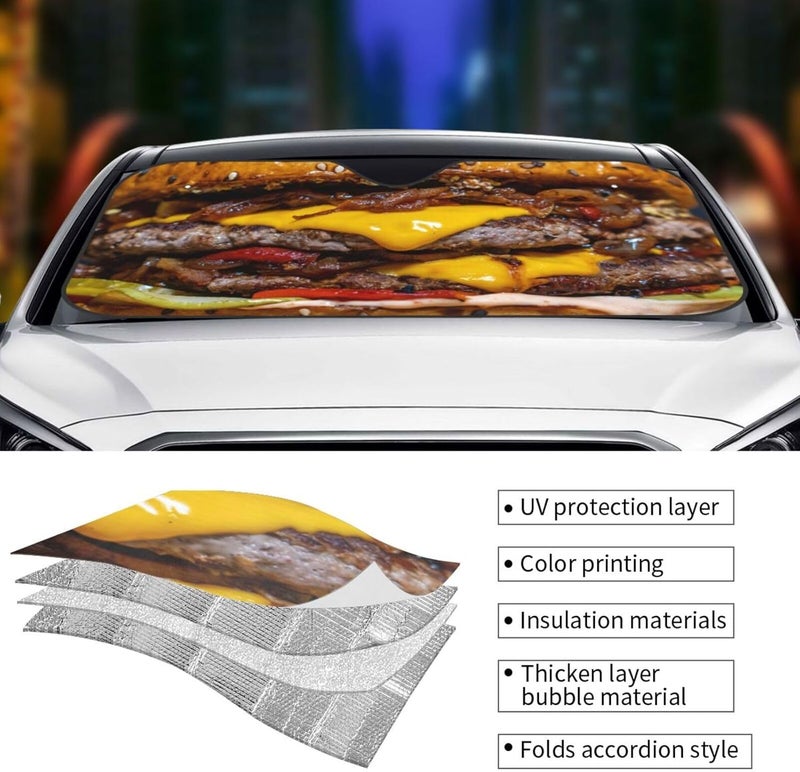 Cheeseburger Car Windshield Sun Shade, Keeps Interior Cool, Foldable Sun Visor Protector, Fits Cars Trucks SUVs Medium - Image 5