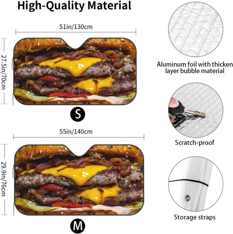 Cheeseburger Car Windshield Sun Shade, Keeps Interior Cool, Foldable Sun Visor Protector, Fits Cars Trucks SUVs Medium - Image 4