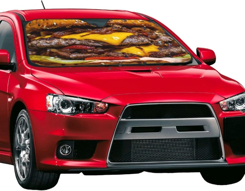 Cheeseburger Car Windshield Sun Shade, Keeps Interior Cool, Foldable Sun Visor Protector, Fits Cars Trucks SUVs Medium - Image 2