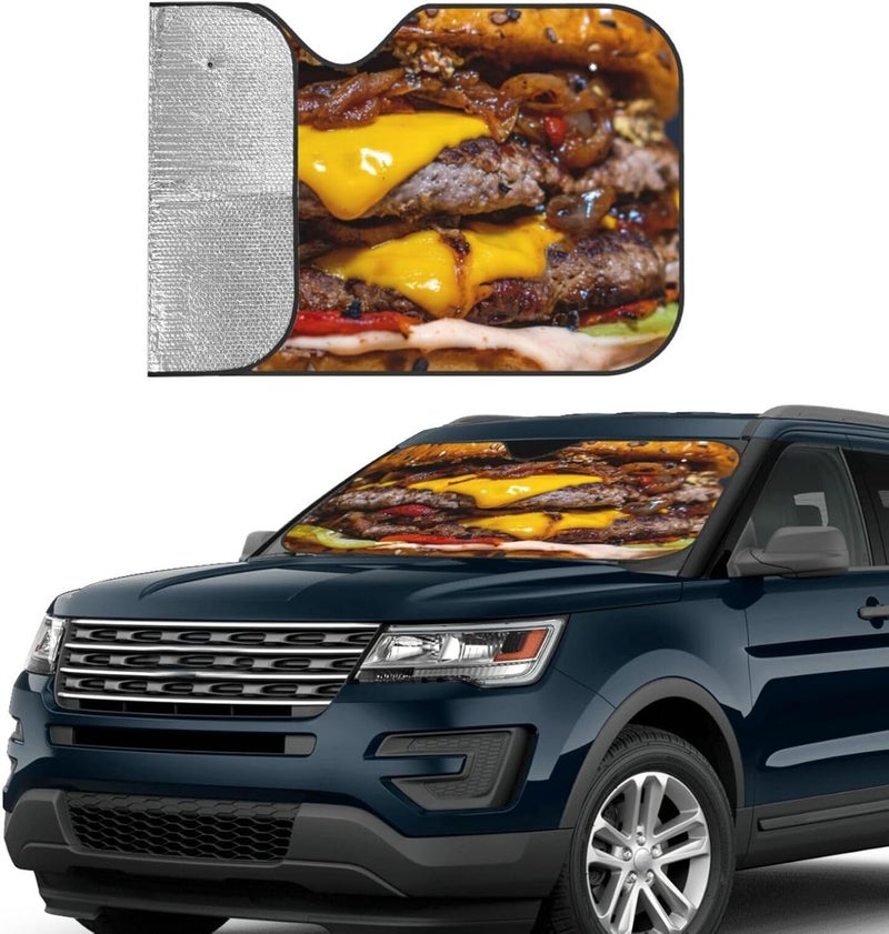 Cheeseburger Car Windshield Sun Shade, Keeps Interior Cool, Foldable Sun Visor Protector, Fits Cars Trucks SUVs Medium - Image 3