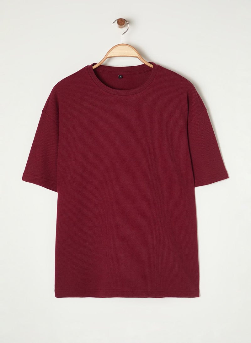 trendyol Basic Burgundy Oversized /Wide Cut Textured Waffle Short Sleeve T-Shirt Tmnss22Ts00049 - Image 5