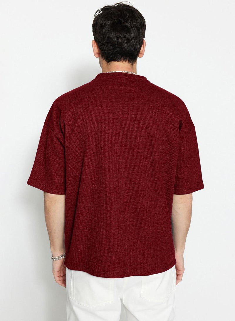 trendyol Basic Burgundy Oversized /Wide Cut Textured Waffle Short Sleeve T-Shirt Tmnss22Ts00049 - Image 2