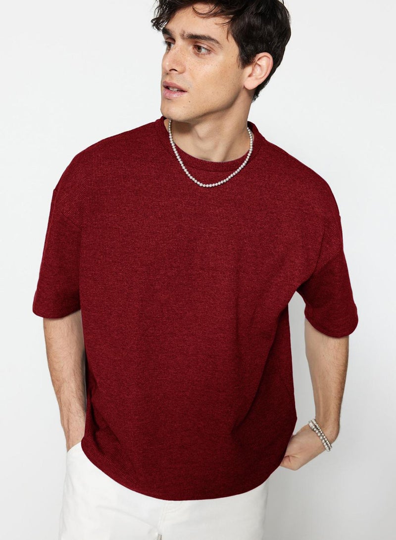 trendyol Basic Burgundy Oversized /Wide Cut Textured Waffle Short Sleeve T-Shirt Tmnss22Ts00049 - Image 1