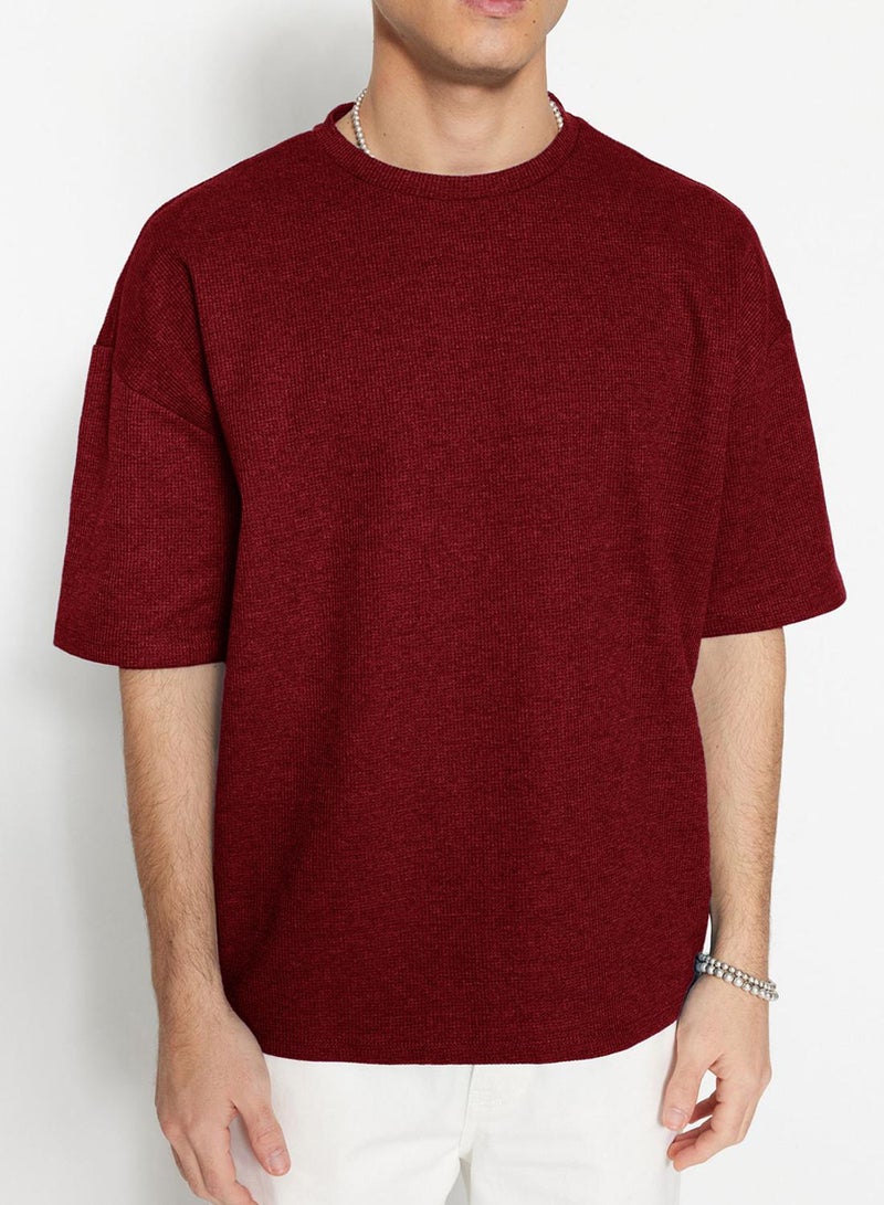 trendyol Basic Burgundy Oversized /Wide Cut Textured Waffle Short Sleeve T-Shirt Tmnss22Ts00049 - Image 4