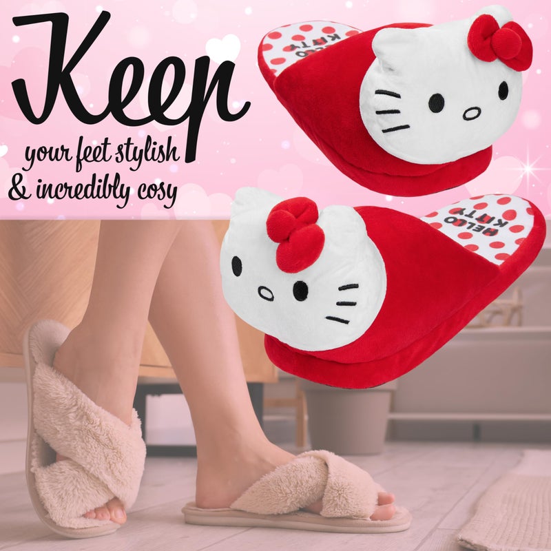 Hello Kitty Sanrio 3D Slippers for Girls Teens Women, Anti-Slip Sole Indoor House Shoes, Kawaii Cozy Gifts for Women Mom (Red, 9/9.5 US) - Image 2