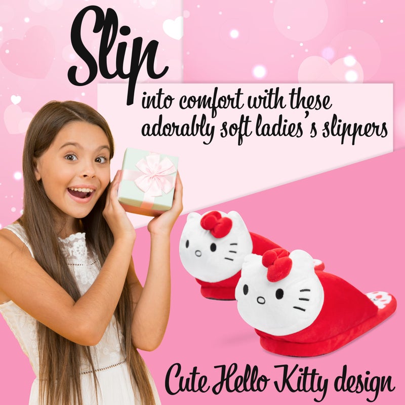 Hello Kitty Sanrio 3D Slippers for Girls Teens Women, Anti-Slip Sole Indoor House Shoes, Kawaii Cozy Gifts for Women Mom (Red, 9/9.5 US) - Image 3