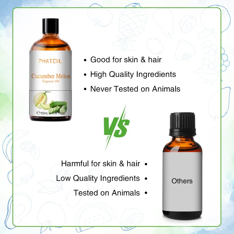 PHATOIL زيوت عطرية من PHATOIL 3.38 أونصة سائلة برائحة الخيار والبطيخ للعلاج بالروائح، زيوت أساسية للناشرات المنزلية، مثالية للناشر، اليوغا، العناية بالبشرة، صنع الشموع والصابون - 100 مل - Image 4