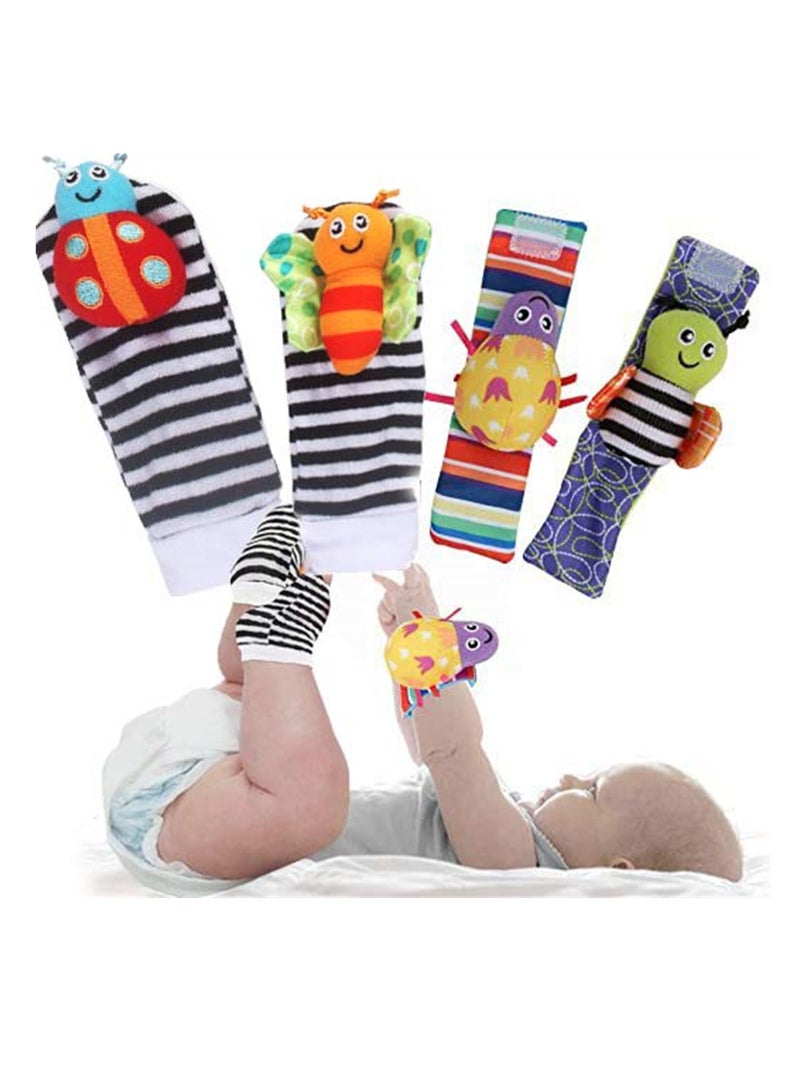 Baby Wristband And Rattle Socks Infant Foot Finder Set Jingle Toy Set of 4  - Image 1