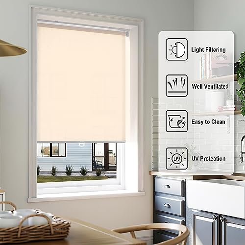 LazBlinds No Tools No Drill Cordless Roller Shades Light Filtering Roller Blinds for Windows Thermal Insulated UV Protection Roll Up Window Blinds and Shases 21 W x 72 H Beige - Image 3