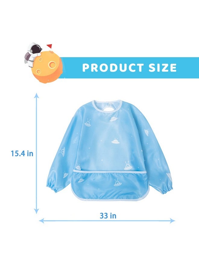 Little Dimsum Mess-Proof Baby Bibs|Infant Toddler Long Sleeve Waterproof Feeding Art Smock|Catching Food & Wipe Clean|Pack of 2 Colors Glatic&spaceship - Image 5