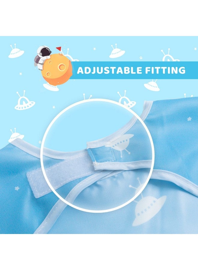 Little Dimsum Mess-Proof Baby Bibs|Infant Toddler Long Sleeve Waterproof Feeding Art Smock|Catching Food & Wipe Clean|Pack of 2 Colors Glatic&spaceship - Image 4