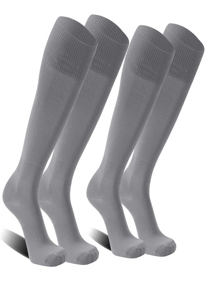 FOOTPLUS Grey Soccer Socks, Women Girls Over Knee High Solid Team Sports Volleyball Softball Baseball Homecoming Socks for Back to School,2 Pairs,X-Large - Image 1
