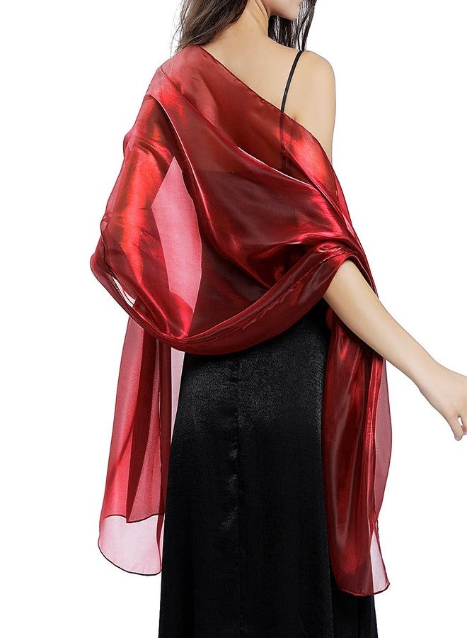 Ladiery Silk Scarves and Wraps for Evening Dresses Women Sheer Soft Bridesmaid Wedding Shawl Party Organza Stole, Red-wine, 170 * 70 CM/67 * 28 INCH - Image 1