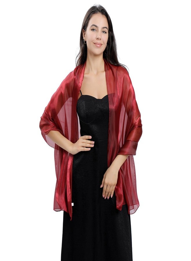 Ladiery Silk Scarves and Wraps for Evening Dresses Women Sheer Soft Bridesmaid Wedding Shawl Party Organza Stole, Red-wine, 170 * 70 CM/67 * 28 INCH - Image 3