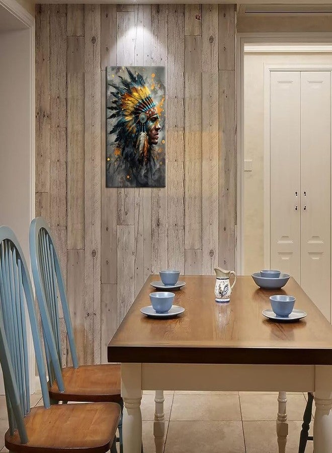 Wall HDQ Native American Chief Feathered Oil Painting Colorful Indian Canvas Wall Art Retro Wall Decor for Bedroom Bathroom Home Decorations Framed(18" x 24") - Image 4
