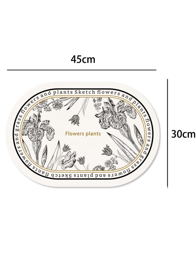 4 Pcs Floral Pattern Dining Table Mats, Environmental Protection Leather Heat Insulation Mats, Waterproof And Anti-Oil Stain Wear-Resistant And Non-Slip, Suitable For Kitchen, Dining Room (Black And White, 40x30cm)  - Image 2