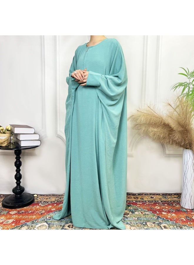 Women Batwing Sleeve Loose Maxi Dress, Half Zipper Front Casual Modest Long Abaya for Daily Commute