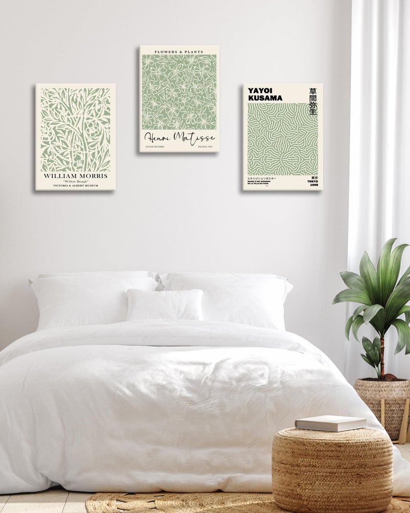 HesenDot Green Botanical Framed Wall Art Set, 12x16in Matisse William Morris Canvas Prints,Minimalist Classic Plants Home Decor for Living Room Bedroom Bathroom Office, Set of 3 - Image 4
