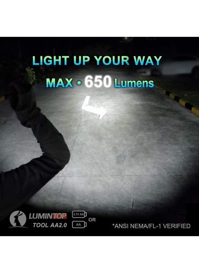 Generic - Lumintop Torch Flashlight  Tool Aa2.0 Mini Torch 650 Lumens Cree Led Pocket-Sized 5 Modes Powerful Small Flashlight Compatible With Aa And 14500 Li-Ion Battery Ipx-8 Waterproof For Camping Emergency - Image 1