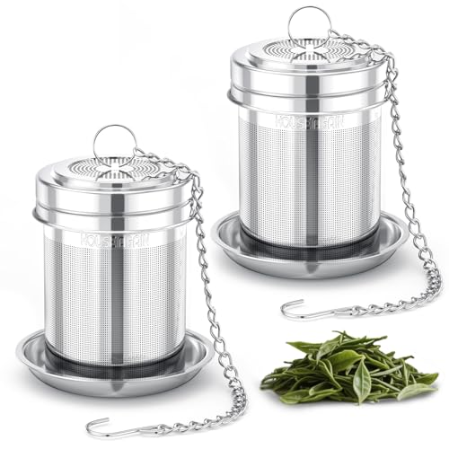 House Again 2 Pack Tea Strainers for Loose Tea, Extra Fine Mesh Tea Infusers, 304 Stainless Steel with Extended Chain Hook, Loose Leaf Tea Steeper, Tea Filter for Brew Tea Spices & Seasoning - Image 1