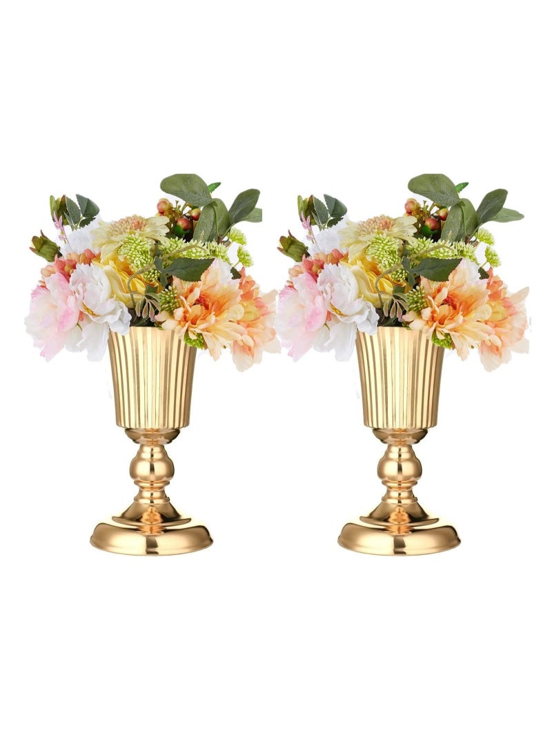 Captaintech Gold Vase, 2 Pcs Decorative Vase Metal Table Vase Centerpiece Table Decor, Metal Tabletop Flower Stand, 10.7in Trumpet Tall Flower Vase for Birthday, Weddings, Anniversary Ceremony, Home Decor - Image 1