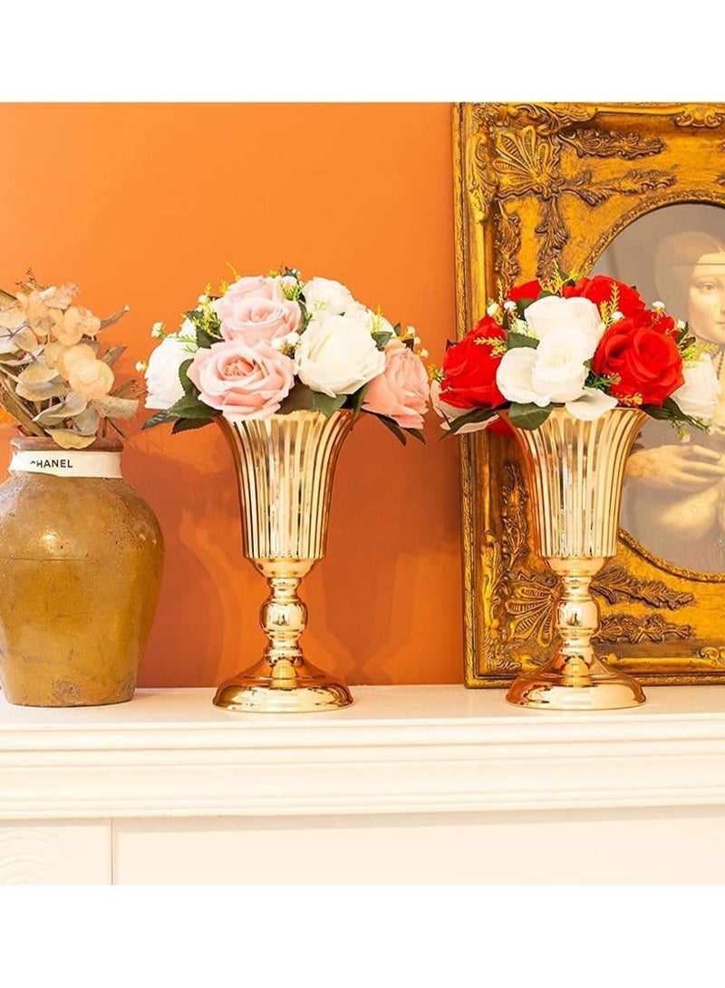 Captaintech Gold Vase, 2 Pcs Decorative Vase Metal Table Vase Centerpiece Table Decor, Metal Tabletop Flower Stand, 10.7in Trumpet Tall Flower Vase for Birthday, Weddings, Anniversary Ceremony, Home Decor - Image 2