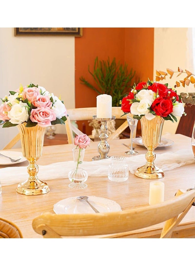 Captaintech Gold Vase, 2 Pcs Decorative Vase Metal Table Vase Centerpiece Table Decor, Metal Tabletop Flower Stand, 10.7in Trumpet Tall Flower Vase for Birthday, Weddings, Anniversary Ceremony, Home Decor - Image 3