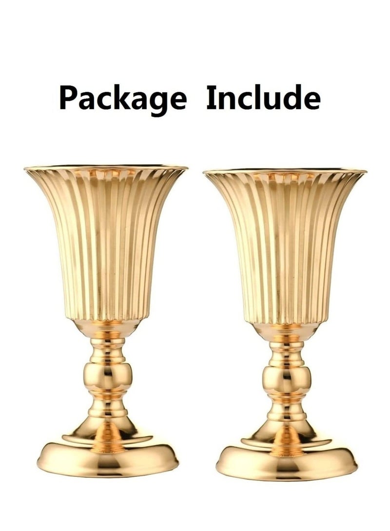 Captaintech Gold Vase, 2 Pcs Decorative Vase Metal Table Vase Centerpiece Table Decor, Metal Tabletop Flower Stand, 10.7in Trumpet Tall Flower Vase for Birthday, Weddings, Anniversary Ceremony, Home Decor - Image 5