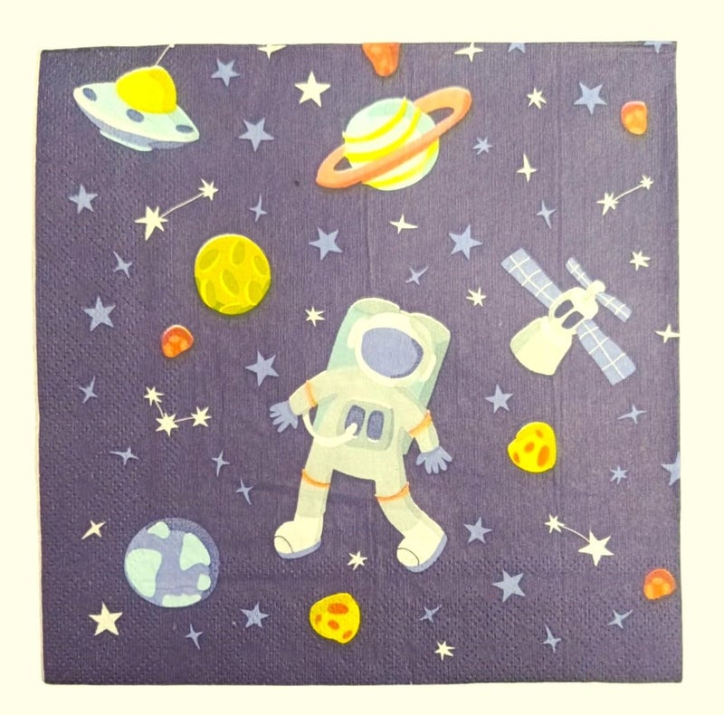 LUDALY Space/Rocket/Astronaut Theme Happy Birthday Tissue Paper Napkins for Birthday & Theme Party Celebrations (Pack of 20) - Image 3