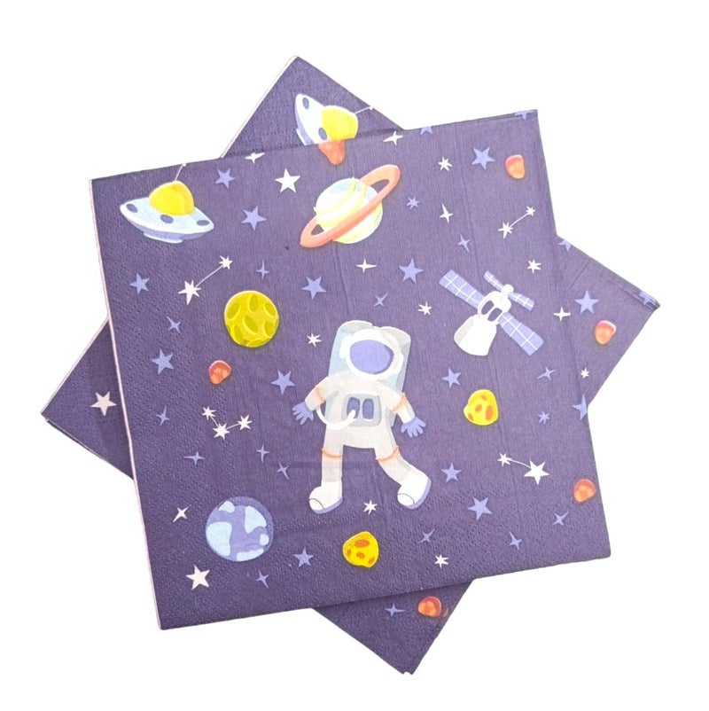 LUDALY Space/Rocket/Astronaut Theme Happy Birthday Tissue Paper Napkins for Birthday & Theme Party Celebrations (Pack of 20) - Image 1